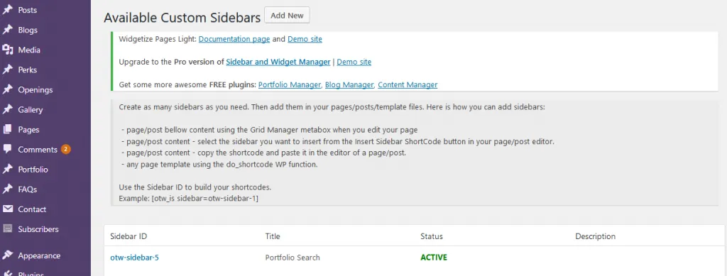 Custom Sidebars WordPress